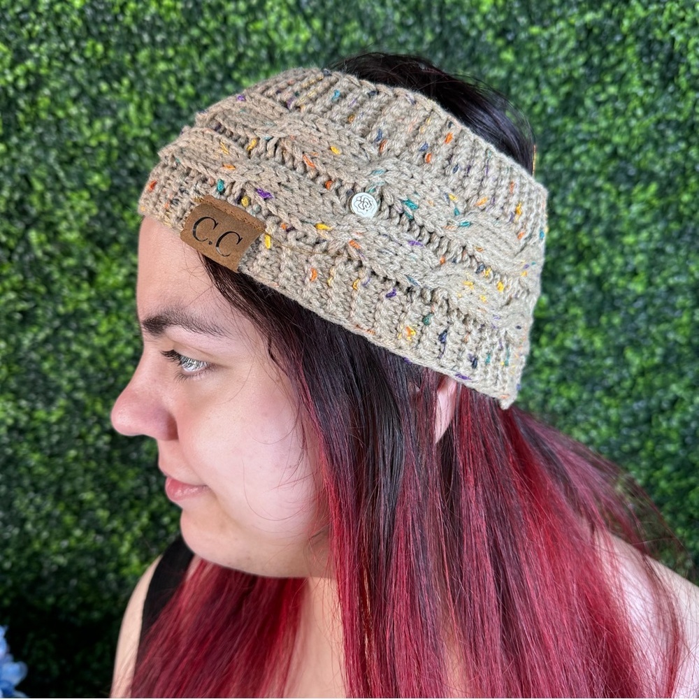 Knitted C.C head wraps in sand confetti new